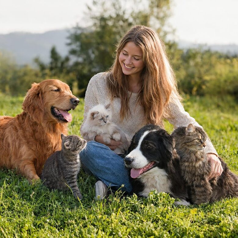 Pet breeder with dogs and cats